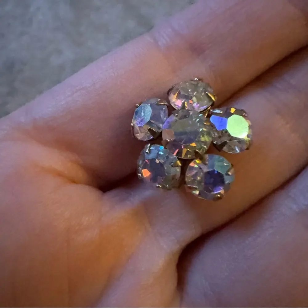 Vintage Aurora Borealis Flower Mini Pin Brooch Colorful Estate Jewelry Womens